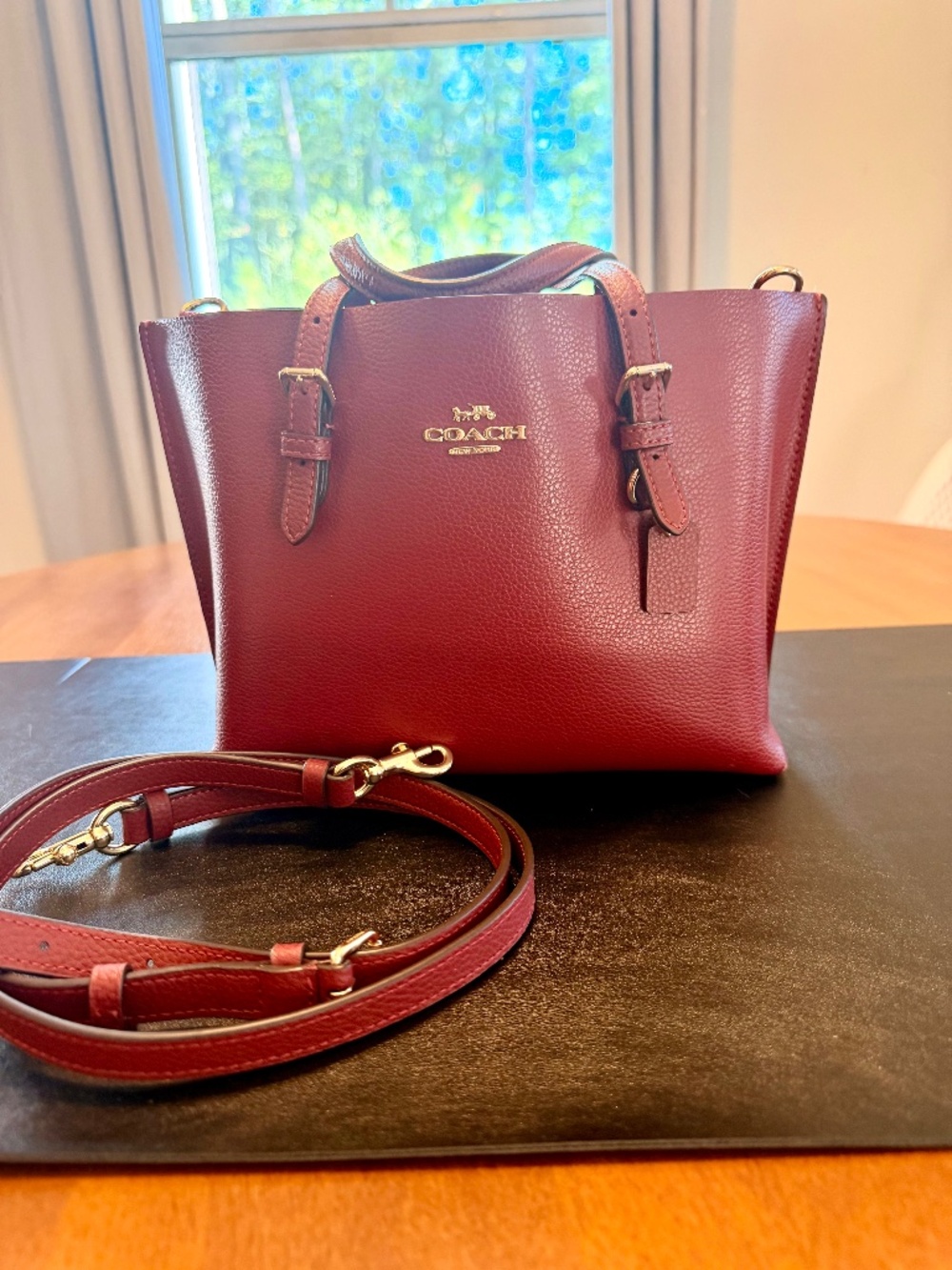 Coach Burgundy Pebbled Leather Mini Tote Crossbody Bag